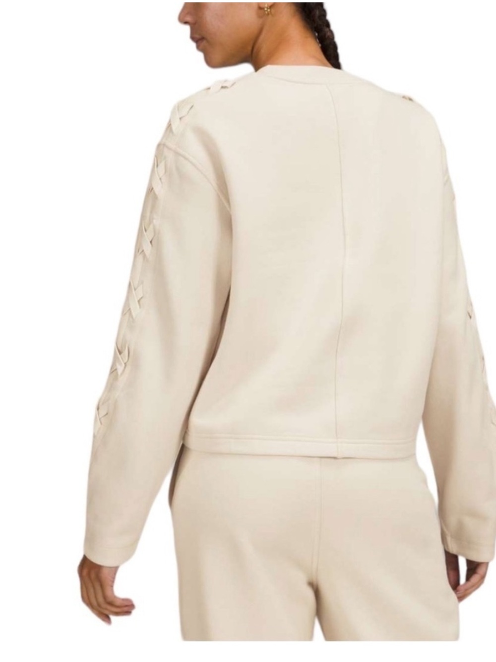 Lululemon Braided Sleeve Pullover Sweatshirt White Opal Ivory